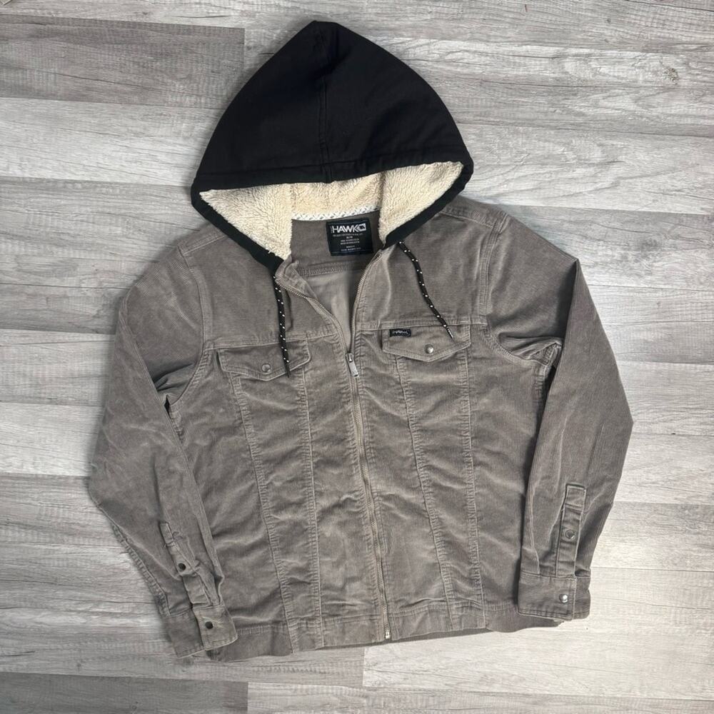 Corduroy Gray Jacket Lined Hood Size Medium Skater